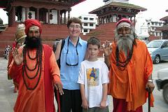 Kathmandu 02-2 Kathmandu Durbar Square Charlotte Ryan And Peter Ryan With two Hindu Sadhus
